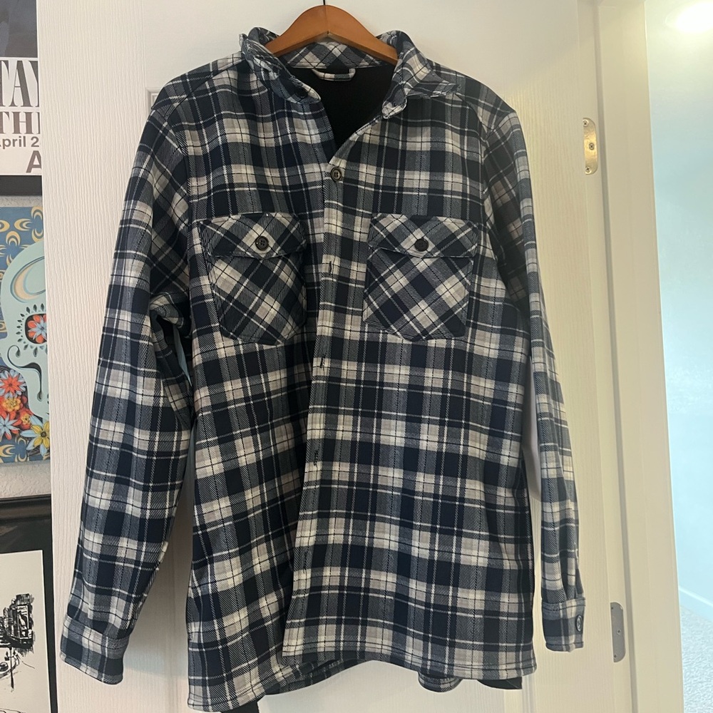 Men’s Navy Sherpa Lined Plaid Jacket size Large